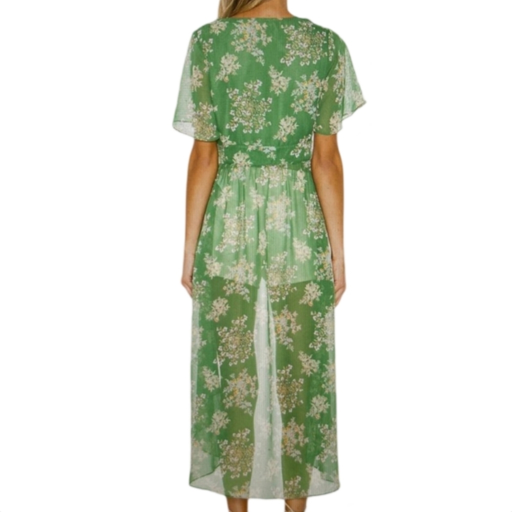 Revolve J.O.A. Floral Maxi Duster Kimono Romantic Deep V Green L - Picture 2 of 12